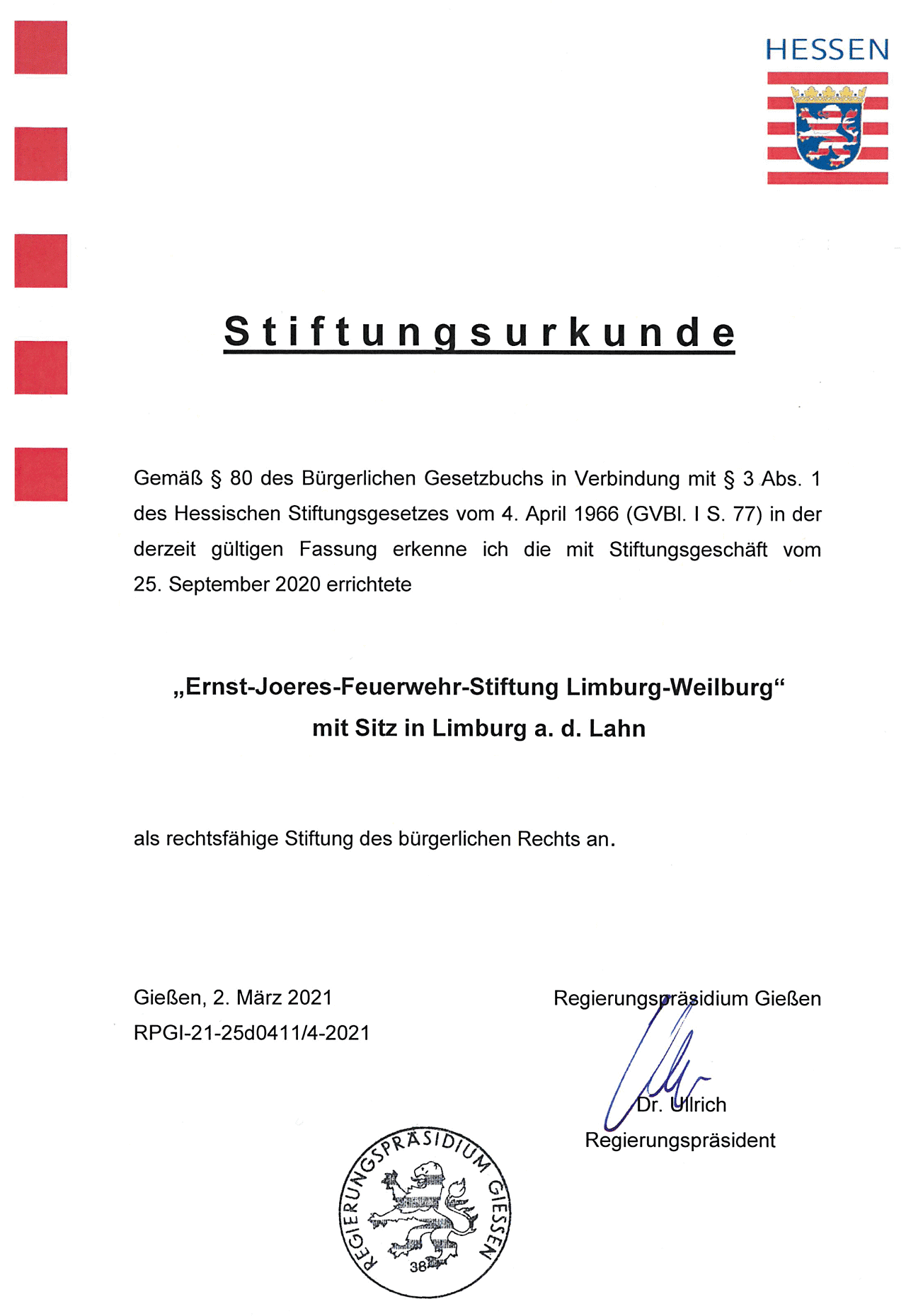 EJFS-Stiftungsurkunde