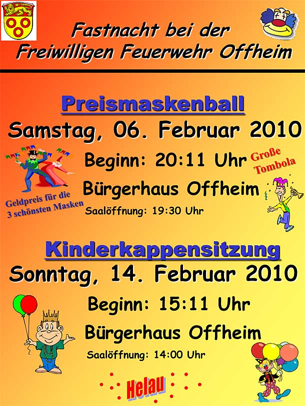 Freiwillige Feuerwehr Offheim lädt zum Preismaskenball 