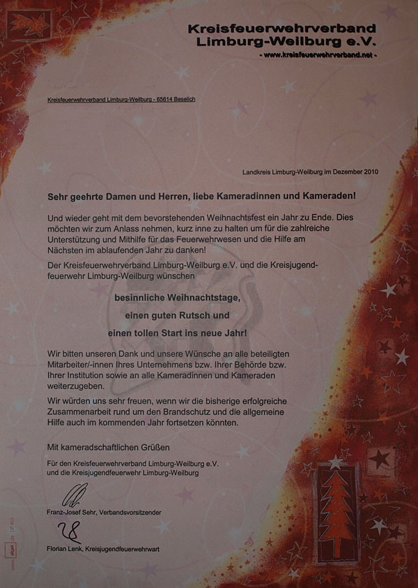 Weihnachtsgruss KFV Limburg-Weilburg