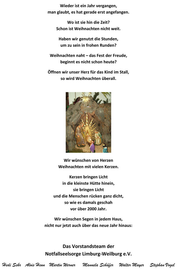 Notfallseelsorge Weihnachtsgruss