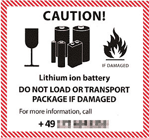 Lithium-Batterien: Warnhinweis Brandgefahr Quelle: UN-Regeln für den Versand von Lithium Batterien UN 3480 / UN3481