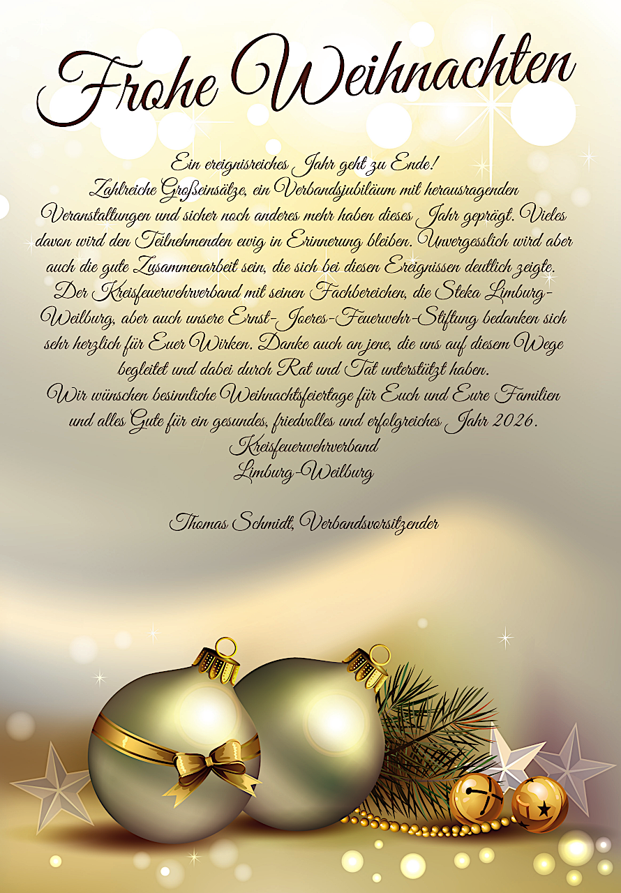 Weihnachtsgrüße des Kreisfeuerwehrverbandes Limburg-Weilburg